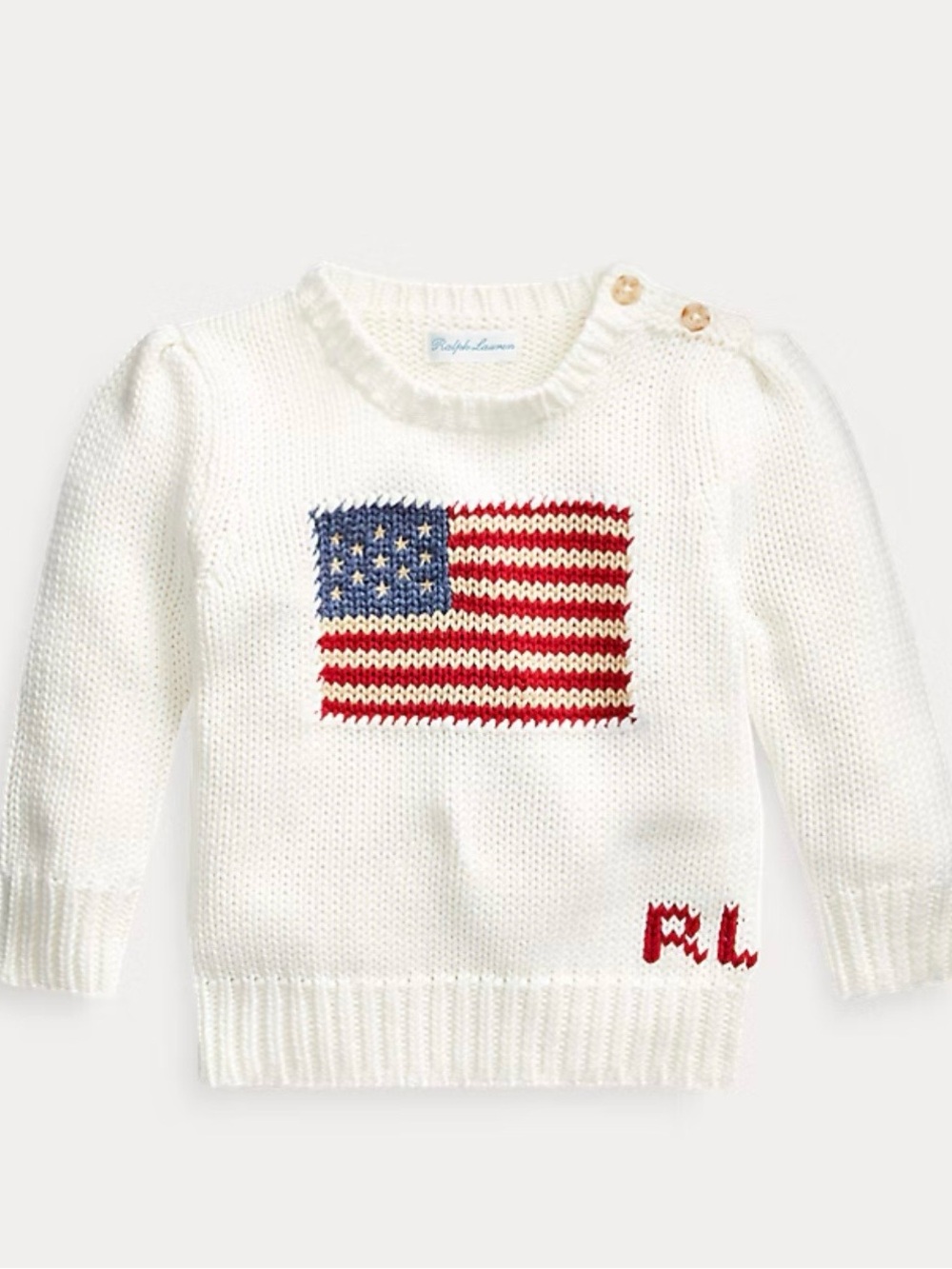 White Vintage Americana Ralph Lauren Knit Crewneck Sweater in 3M Monogrammed